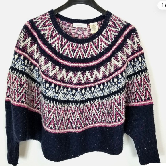 ANTHROPOLOGIE Fair Isle Sleeping On Snow Poncho Cape Style Sweater M Like New - Picture 9 of 16
